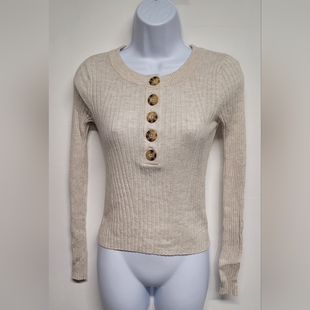 American Eagle Oatmeal Ri bed Sweater XS